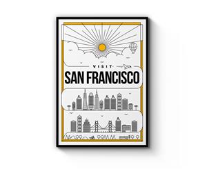 San Francisco California Minimal Wall Art - Black Frame
