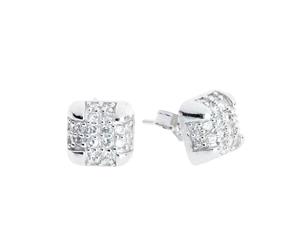 Sterling 925 Silver Earrings - BOX MICRO PAVE 8mm - Silver