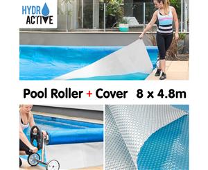Swimming Pool Roller Cover Combo 400micron - Silver/Blue - 8m x 4.2m