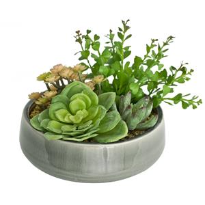 UN-REAL 17cm Artificial Succulent Quad In Grey Pot