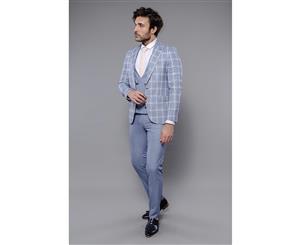 Wessi Slimfit 3 Piece Checked Blue Vested Suit