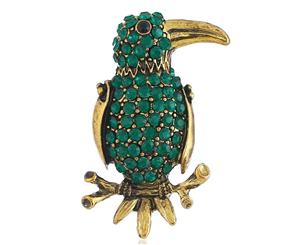 Woodpecker Crystal Brooches Pin - Green