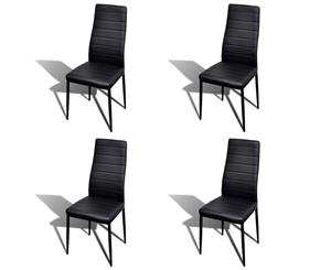 4x Dining Chair Black Artificial Leather Slim Line Kitchen Room Seat
