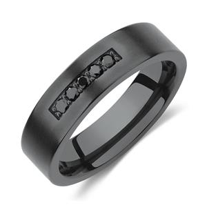 6mm Ring with Black Diamonds in Black Titanium