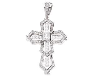 .925 Iced Out Sterling Silver Cross - CUBIC - Silver