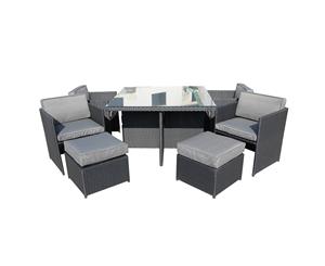 9PC Set Outdoor Rattan Wicker Canggu Furniture Black Weave Sofa Garden Lounge