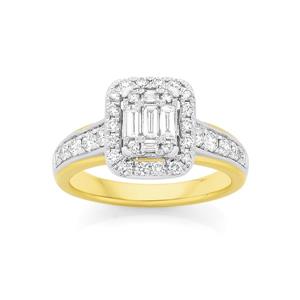 9ct Gold Diamond Emerald Shape Dress Ring