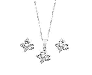 Bevilles Children's Sterling Silver Butterfly Necklace & Earring Set Curb