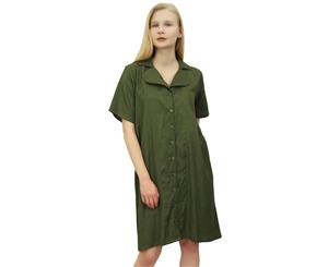 Bimba Women's Bridesmaid Sleepshirt Olive Green Night Dress With Pockets Shirt