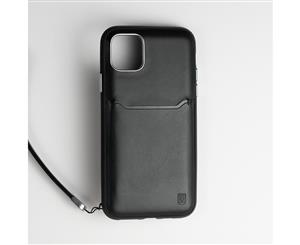 BodyGuardz Accent Wallet Genuine Leather Rugged Case w/ Wrist Strap For iPhone 11 Pro Max - Black