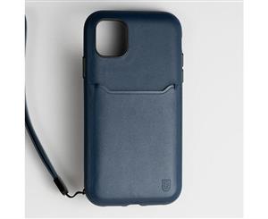 BodyGuardz Accent Wallet Genuine Leather Rugged Case w/ Wrist Strap For iPhone 11 Pro Max - Navy