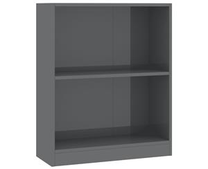 Bookshelf High Gloss Grey 60x24x74.5cm Chipboard 2-Tier Display Rack