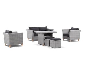 Carolina 2+1+1 Outdoor Wicker Alfresco Lounge Setting With Coffee Table - Outdoor Wicker Lounges - Brushed Grey and Denim cushion