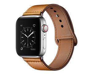 Catzon Watch Band Genuine Leather Loop 38/42mm Watchband For iWatch 40/44mm For Apple Watch 4/3/2/1  Yellow Brown