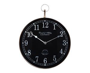 DANIEL & ASHLEY Large 60cm Round Wall Clock with Nickel Surround and Black Face