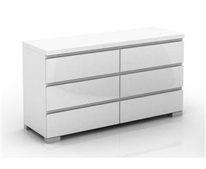 Elara High Gloss 6 Drawer Chest Storage Cabinet Slanted Drawers No Handles Room Organiser Bedroom - White