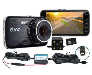 Elinz Dash Cam Dual Camera Reversing Recorder Car DVR Video 170 FHD 1296P 4" LCD 32GB