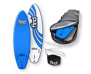 FIND 6Ɔ" Tuffrap Thruster Soft Surfboard Softboard + Cover + Leash Package - Blue