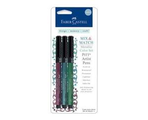 Faber-Castell - Mix and Match Metallic Pitt Artist Pens 3 Pack - Ruby Blue & Green