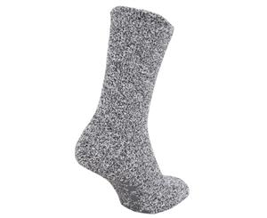 Floso Mens Warm Slipper Socks With Rubber Non Slip Grip (Grey) - MB134