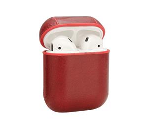 For Apple AirPods 1/2 Case Genuine Leather Shockproof Box Oil Wax Pattern Red