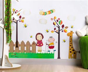 Friendly Giraffe with Kids & Caterpillars Decal/Sticker