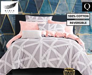 Gioia Casa Space 100% Cotton Reversible Queen Bed Quilt Cover Set - Grey/Peach