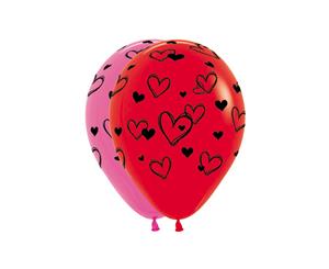 Heart Scribble Fash Red/Fuch 30cm Latex Balloons AOP Blk Ink 50pk