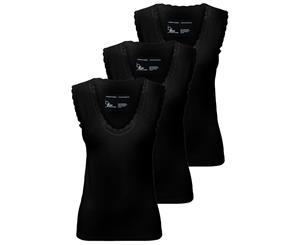 Luxury Cotton Lace Tank Top Set - Black