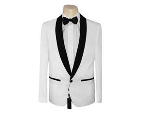 Men's Tuxedo Dinner SUIT -White with Black Shawl Lapel
