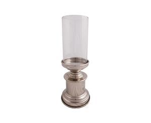 NIKKI 39.5cm Tall Hurricane Lamp with Round Base and Polished Nickel Stand