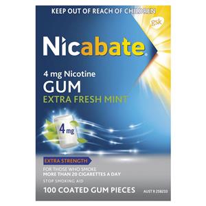 Nicabate Gum 4mg Extra Fresh 100 Pieces