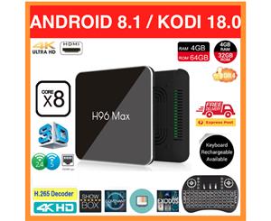 OzTeck H96 Max X2 Android Kodi TV Box 4GB RAM+64GB ROM+i8 Wireless Keyboard