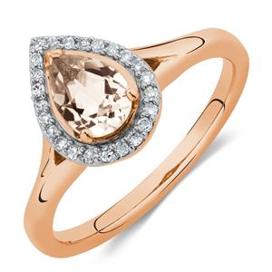 Ring with Morganite & Diamonds in 10ct Rose Gold