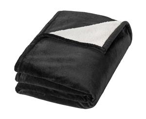 Seasons Hamptons Plaid Sherpa Fleece Backed Velour Blanket (Solid Black) - PF158