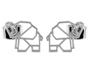 Short Story Origami Stencil Elephant Earrings - Silver