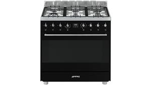 Smeg 900mm Freestanding Cooker with Electronic Touch Clock - Black