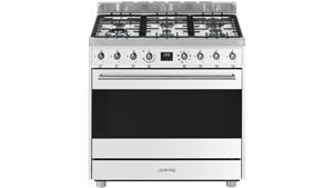 Smeg 900mm Freestanding Cooker with Electronic Touch Clock - White