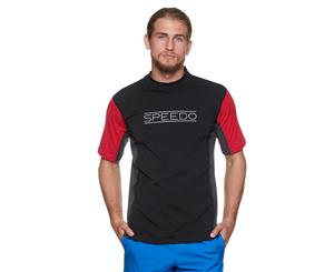 Speedo Men's Motion Relaxed Short Sleeve Rashie - Black/Sport Red/Graphite