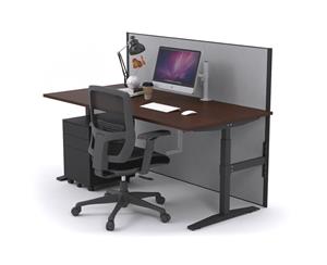 Stand Up - Manual Height Adj T Desk Black Frame [1200L x 800W] - wenge city fabric