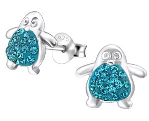 Sterling Silver Kids Indicolite Penguin Stud earrrings made with Swarovski Crystal