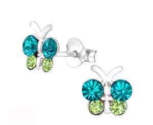 Sterling Silver Kids colorful Butterfly Stud earrrings made with Swarovski Crystal