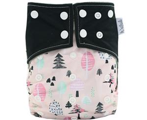 Waladi - Pink & Black Forest Trees Design Bamboo Charcoal Cloth Nappy