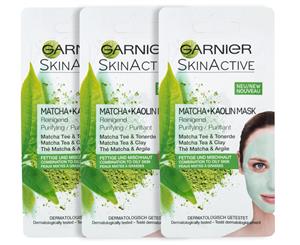 3 x Garnier SkinActive Purifying Matcha & Kaolin Mask 8mL