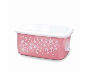 3.2L Enamel Food Container Bread Storage Box with Plastic Lid-Pink