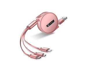 3-in-1 USB Charging Cable for Android iOS and Type C-Rose gold