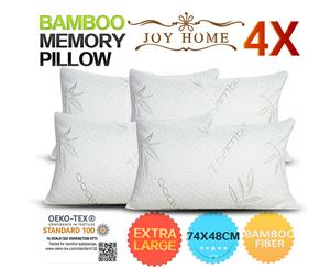 4x Extra Large 74x48cm Bamboo Pillow Memory Foam Fabric Fibre Contour Cover