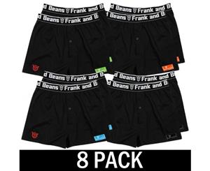 8 Pack Frank and Beans Underwear Mens 100% Cotton Boxer Shorts ColourTag S M L XL XXL - Black