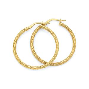 9ct Gold on Silver 2x25mm Diamond-cut Hoop Earrings