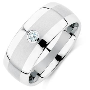 9mm Men's Diamond Set Ring in White Tungsten